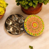 Hand Painted Spice Box With 7 Compartments - Multicolor